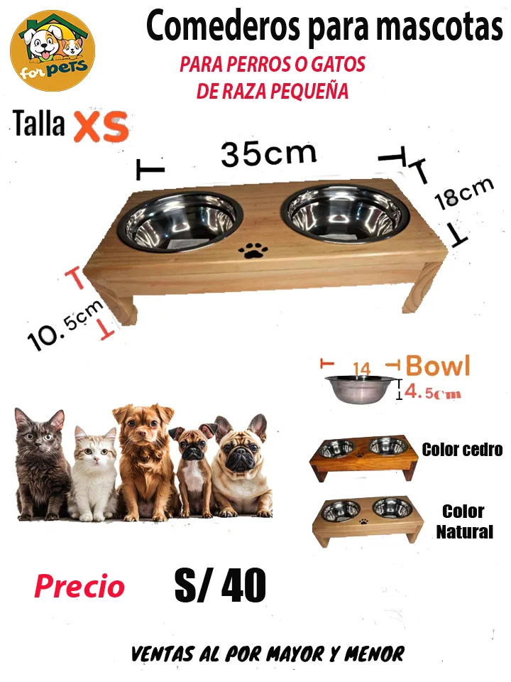 Comedero Elevado de Madera para Perros y Gatos con Platos de Acero Inoxidable 🐾